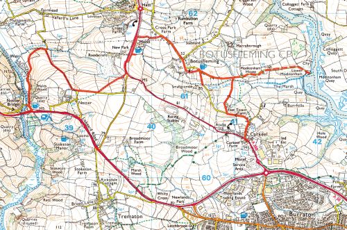 Large map showing the route of a local walk around Saltash