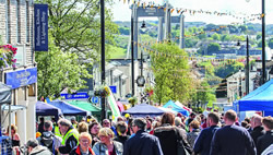 Crowds mingle in the town of Saltash