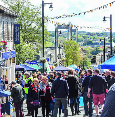 Crowds mingling in Saltash